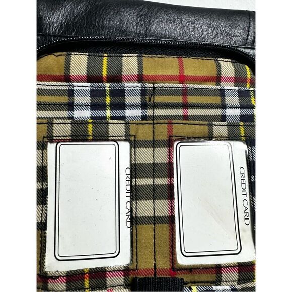 Unisex Faux Leather Black Crossbody Bag with Card Slots Plaid Lined - Picture 14 of 14